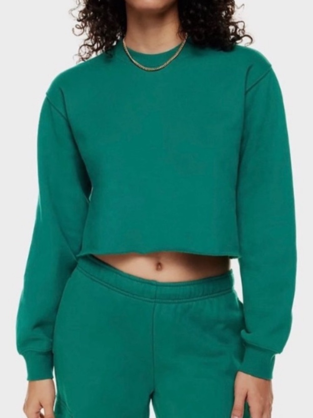 Aritzia TNA Cozy AF Fleece Boyfriend Cropped Sweatshirt Dark Forest Green XS